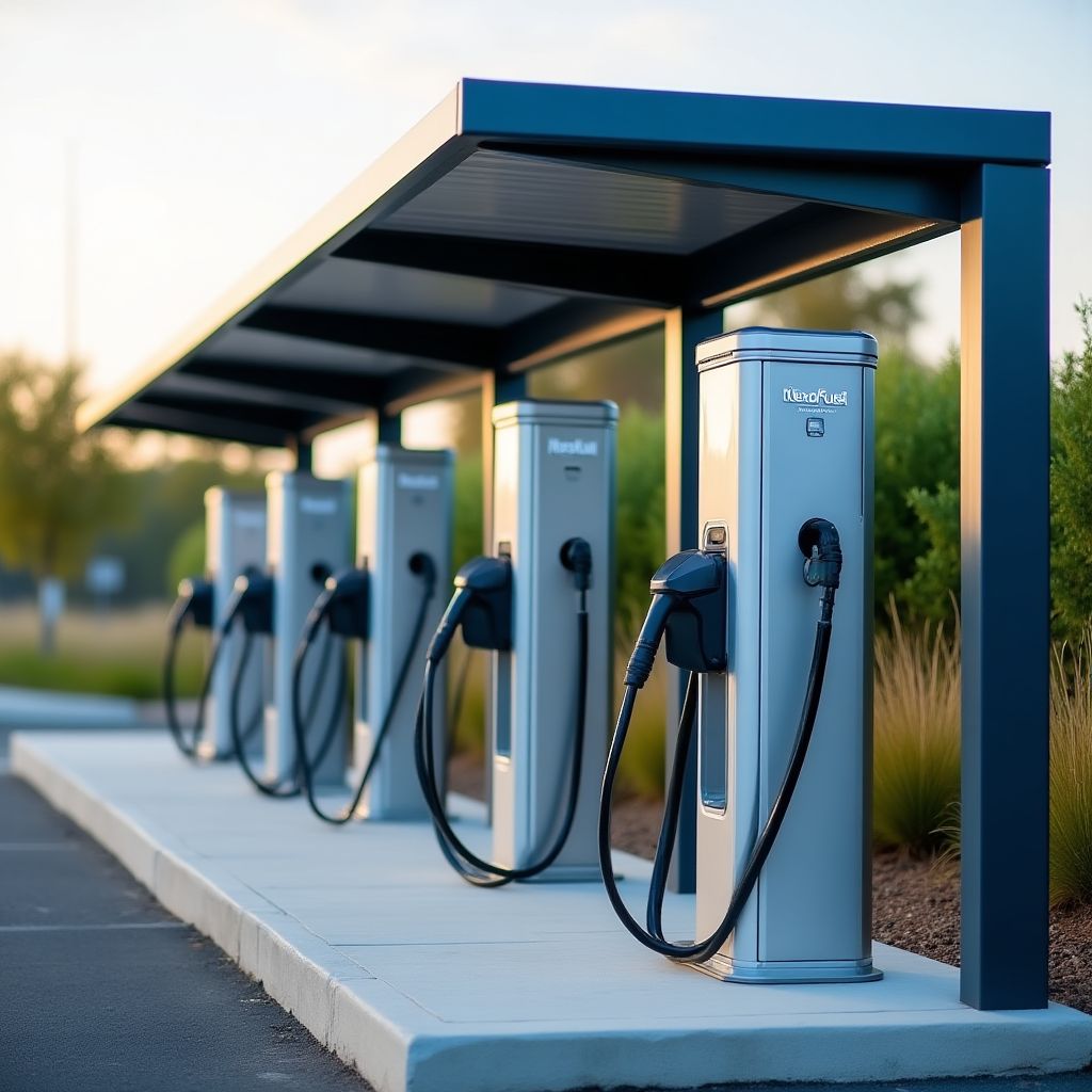 Fila de cargadores para vehículos eléctricos