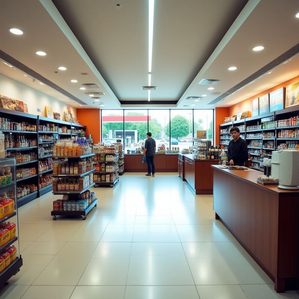 Interior de una tienda de conveniencia moderna y limpia