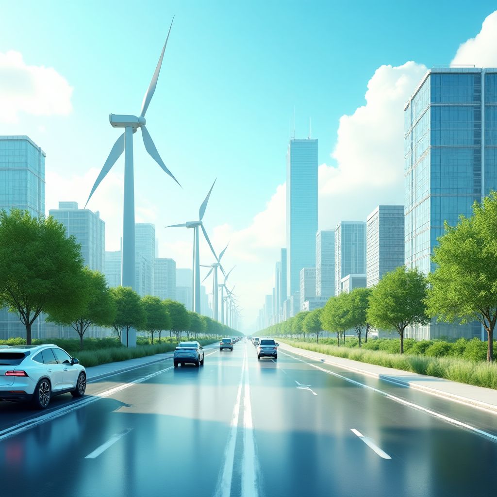 Visión futurista de la movilidad con coches eléctricos y energía limpia